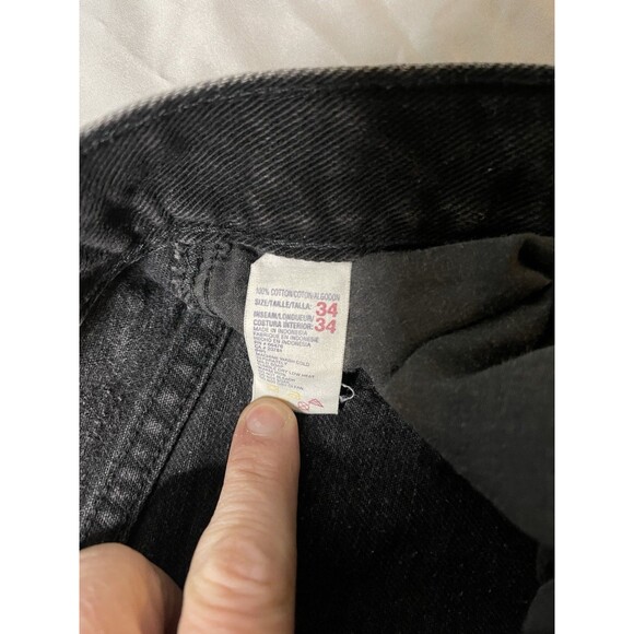 Vintage Tommy Hilfiger Jeans Men's 34x34 Black Denim Baggy Wide Leg 90s Hip Hop - Picture 4 of 6